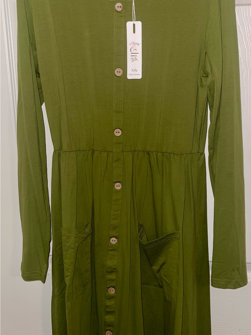 Unbranded Olive Green Long Sleeve Button-Front Dress